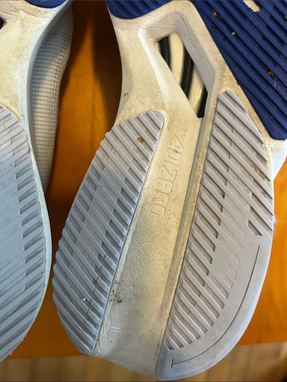 adidas White and Blue Adizero Performance Running Shoes